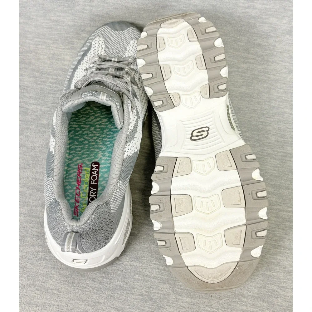 Skechers D'Lites Sneakers Womens 11 Gray White Knit Rhinestone 11955 GYW - Picture 11 of 14